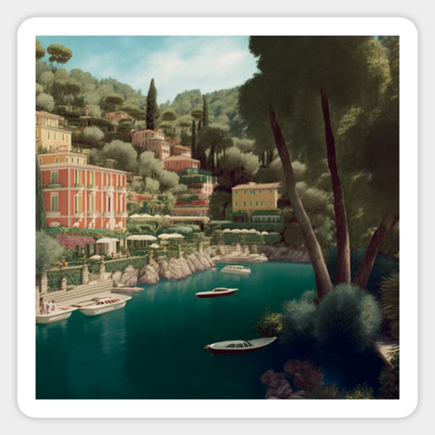 Portofino on the Ligurian Sea III Sticker by hamptonstyle